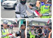 Sat Lantas Polres Pelabuhan Belawan Sosialisasi Kamseltibcar Lantas dan Edukasi Pemasangan Bendera Merah Putih