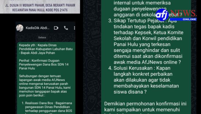 Kadis Pendidikan Labuhanbatu Akui plafon SDN 14 Panai Hulu Sudah Diperbaiki, Tapi Bungkam Soal Sumber Dana & Rincian Perbaikan.