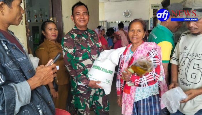 Koramil 02/TL Dim 0209/LB Kawal Penyaluran Bantuan Pangan Bulog untuk 537 KK di Desa Sei Apung