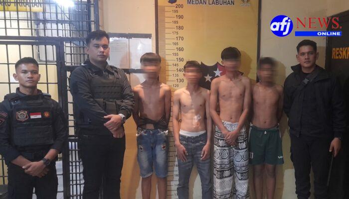 Respon Call Center 110, Tim Macan Polres Pelabuhan Belawan Amankan Empat Remaja Pelaku Tawuran