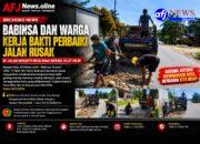Babinsa Bersama Warga Gotong-royong Timbun Jalan Berlobang